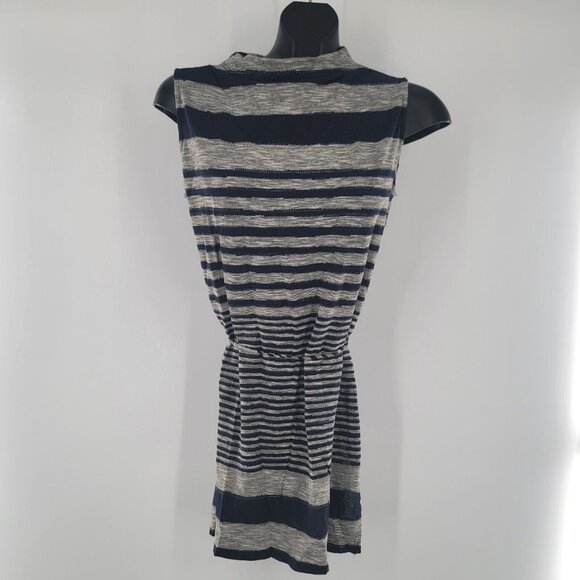 {Anthropologie} Dolan Mock Neck Striped Tunic Tank Top Navy Blue Size Medium - Picture 2 of 7